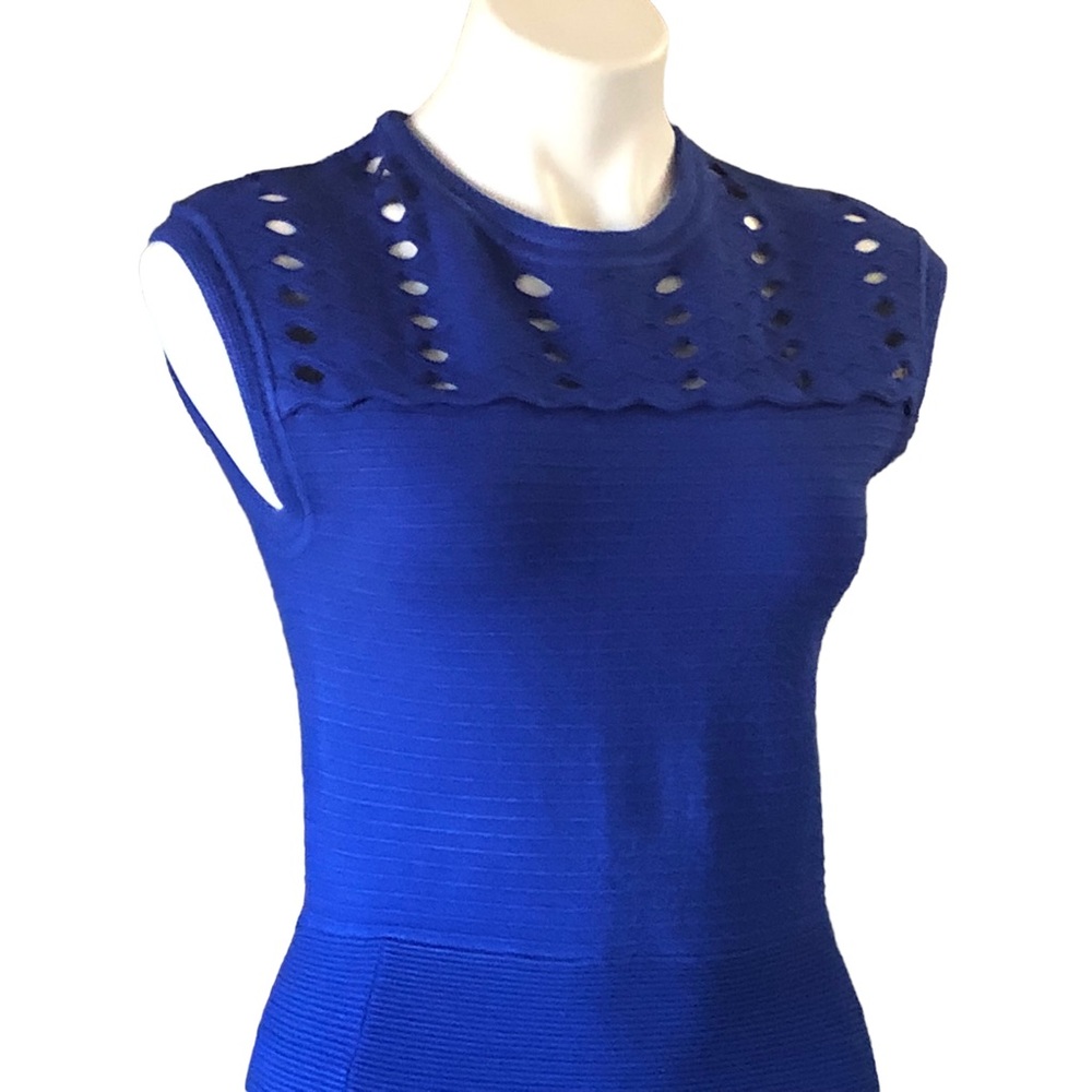 Ted Baker Royal Blue Zaralia Fit & Flare Knit Dress Full Skirt Bodice Cut Outs - Picture 8 of 15